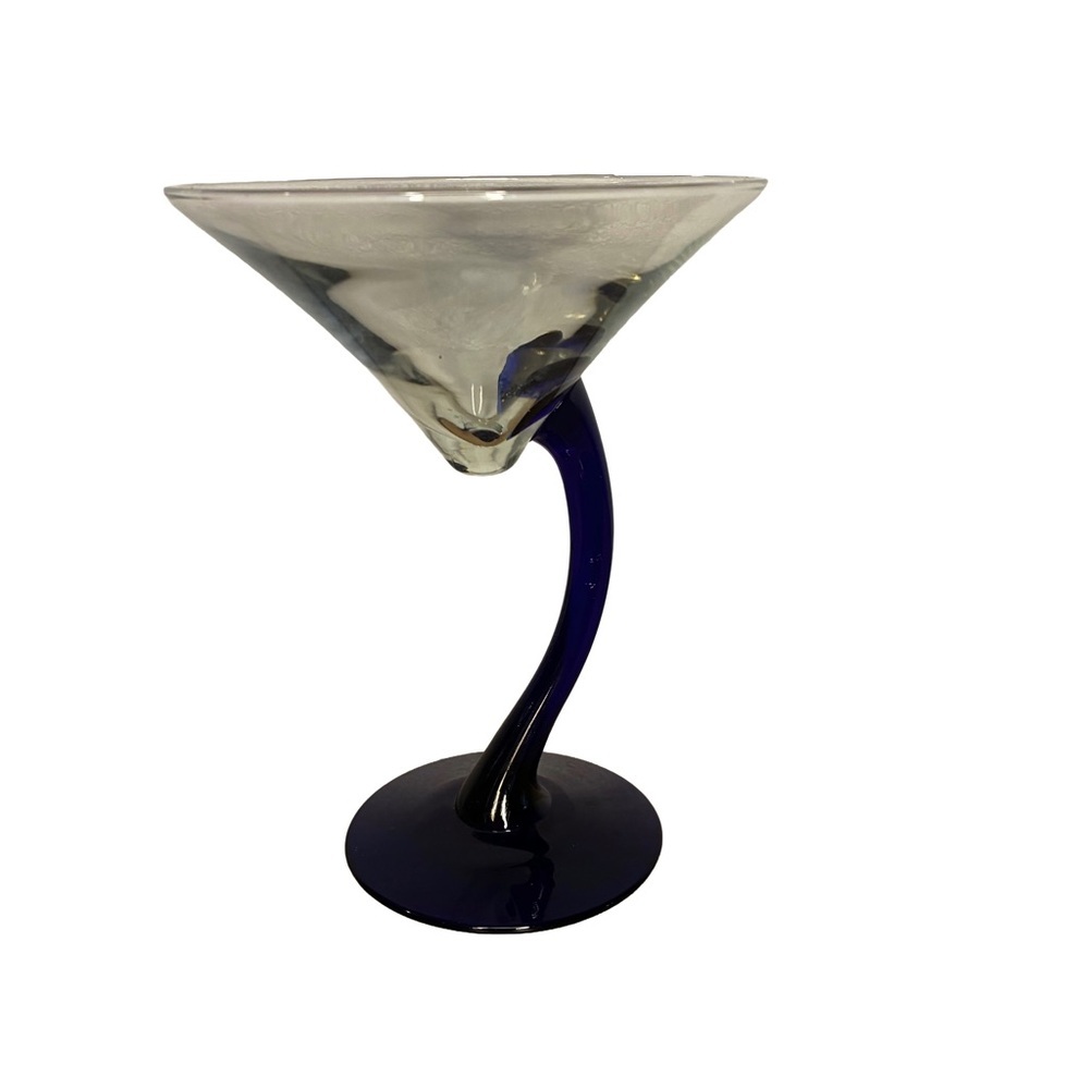 Libbey Bravura Martini Glass Blue Curved Stem MCM Barware